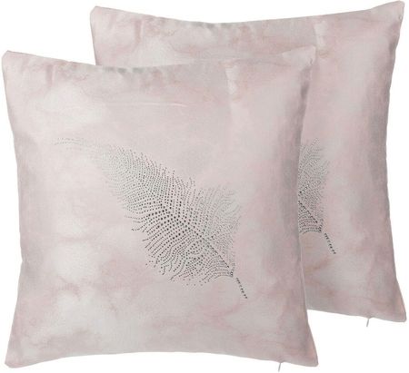 Beliani Zestaw 2 poduszek dekoracyjnych 45x45cm wypełnienie piórka różowy srebrny Silene