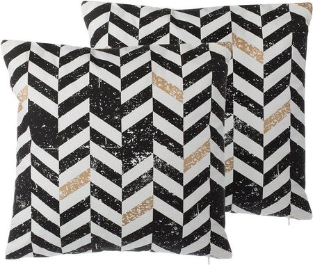 Beliani Komplet 2 poduszek dekoracyjnych 45x45 cm wzór w jodełkę czarno-biały Helconia