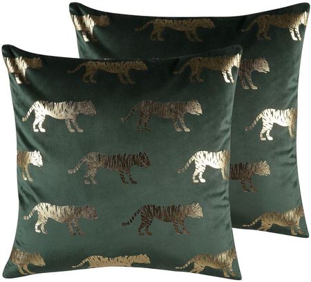Beliani Zestaw poduszek dekoracyjnych w tygrysy eleganckie kwadratowe zielone Bluebell
