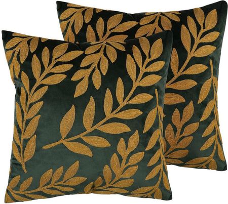 Beliani Zestaw 2 poduszek dekoracyjnych 45 x 45 cm welurowy w liście zielony Mistletoe