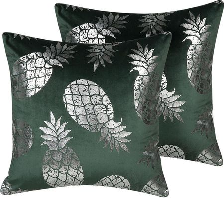 Beliani Zestaw 2 poduszek dekoracyjnych welurowych zielony w ananasy 45 x 45 cm Astilbe