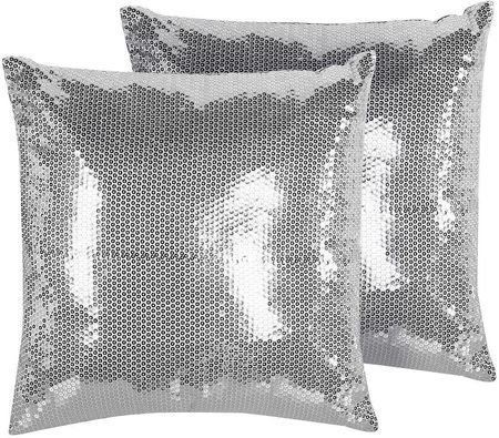 Beliani Zestaw 2 poduszek dekoracyjnych srebrnych z cekinami 45 x 45 cm z wypełnieniem Aster