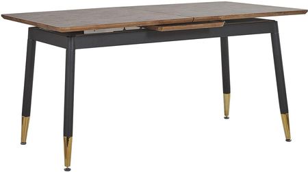 Beliani Stół do jadalni rozkładany 160/200 x 90 cm ciemne drewno czarny złoto California