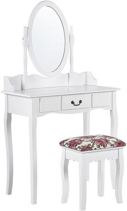 Beliani Retro toaletka z szufladą stołkiem owalnym lustrem biała Soleil