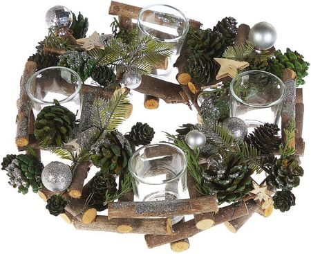 Beliani Tradycyjny świecznik bożonarodzeniowy okrągły drewniany zielony Jatuni