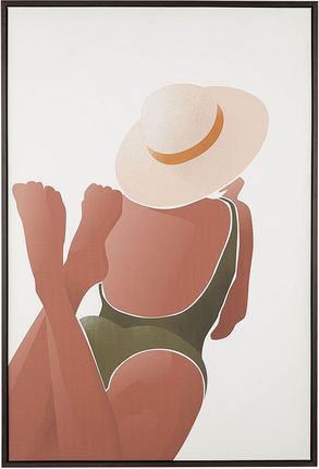 Beliani Obraz na płótnie w czarnej ramie kobieta 63 x 93 cm brązowo-biały Feltrina