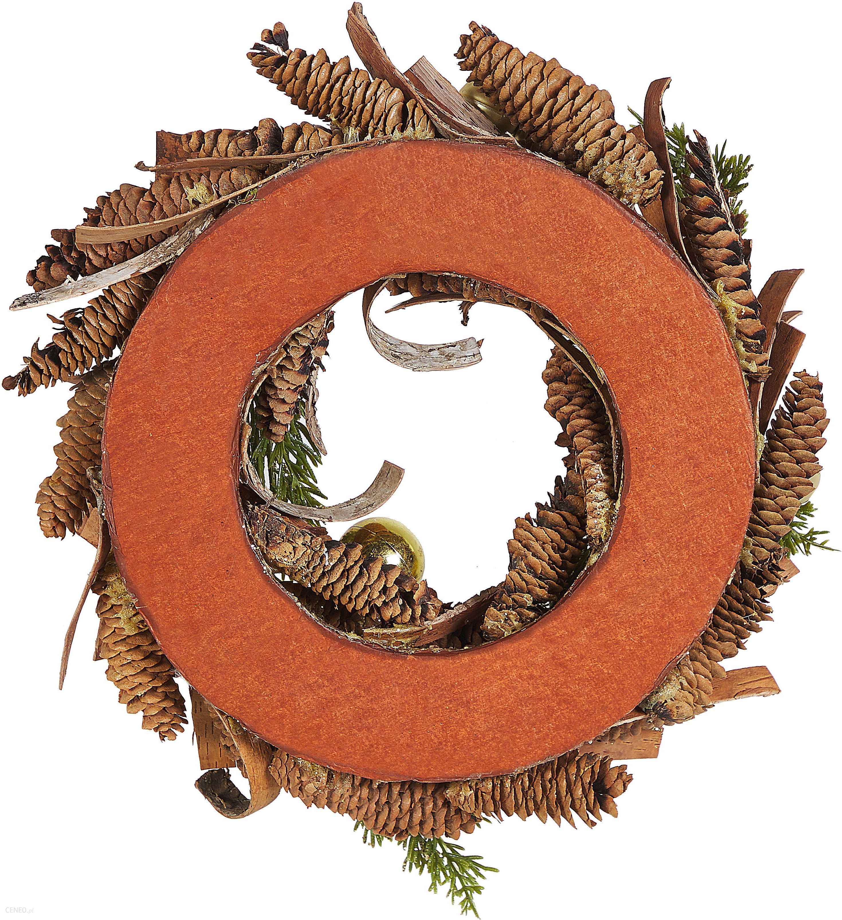 Beliani Okrągły wieniec świąteczny drewniane szyszki sztuczne gałązki 35cm brązowy Kaavi