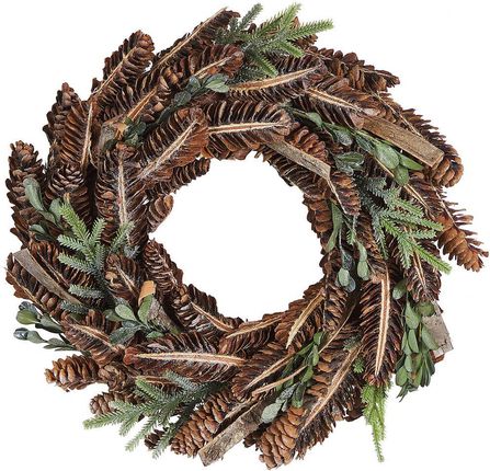 Beliani Okrągły wieniec świąteczny drewniane szyszki sztuczne gałązki 35cm brązowy Kaavi