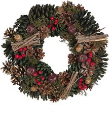 Beliani Okrągły wieniec świąteczny drewniany syntetyczny szyszki 35 cm zielony Nurmes - Szopki i stroiki