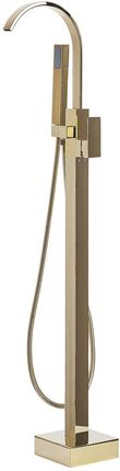 Beliani Nowoczesna wolnostojąca bateria wannowo-prysznicowa kształt łuku złota chromowana Ribbon