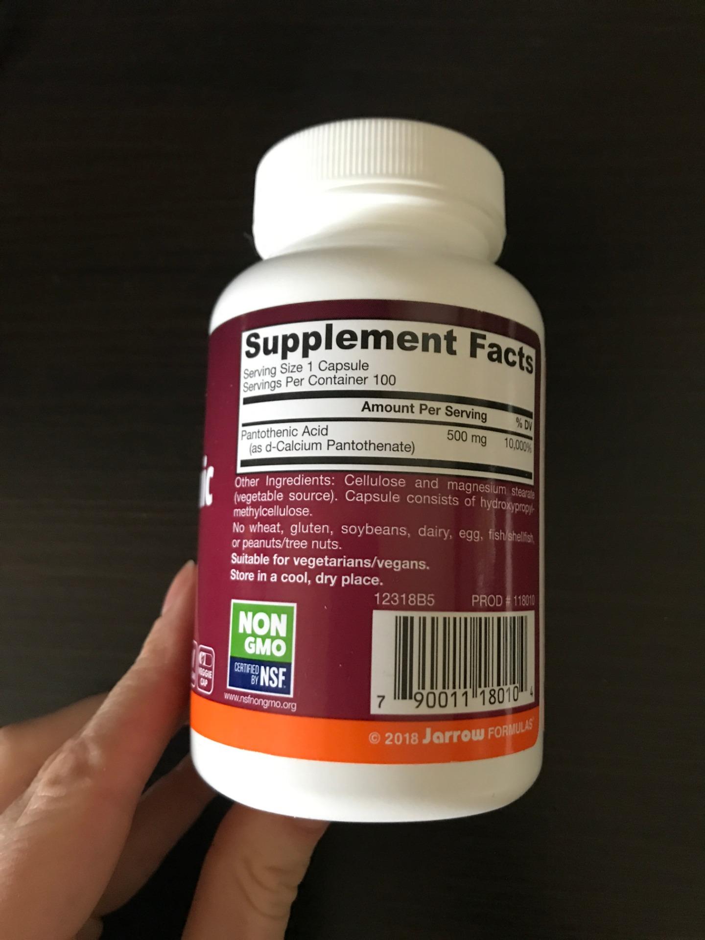 Jarrow Pantothenic acid B5 Kwas Pantotenowy Witamina B5 100 kaps