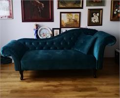 Beliani Retro szezlong leżanka prawa welurowa Chesterfield pikowana niebieska Lattes